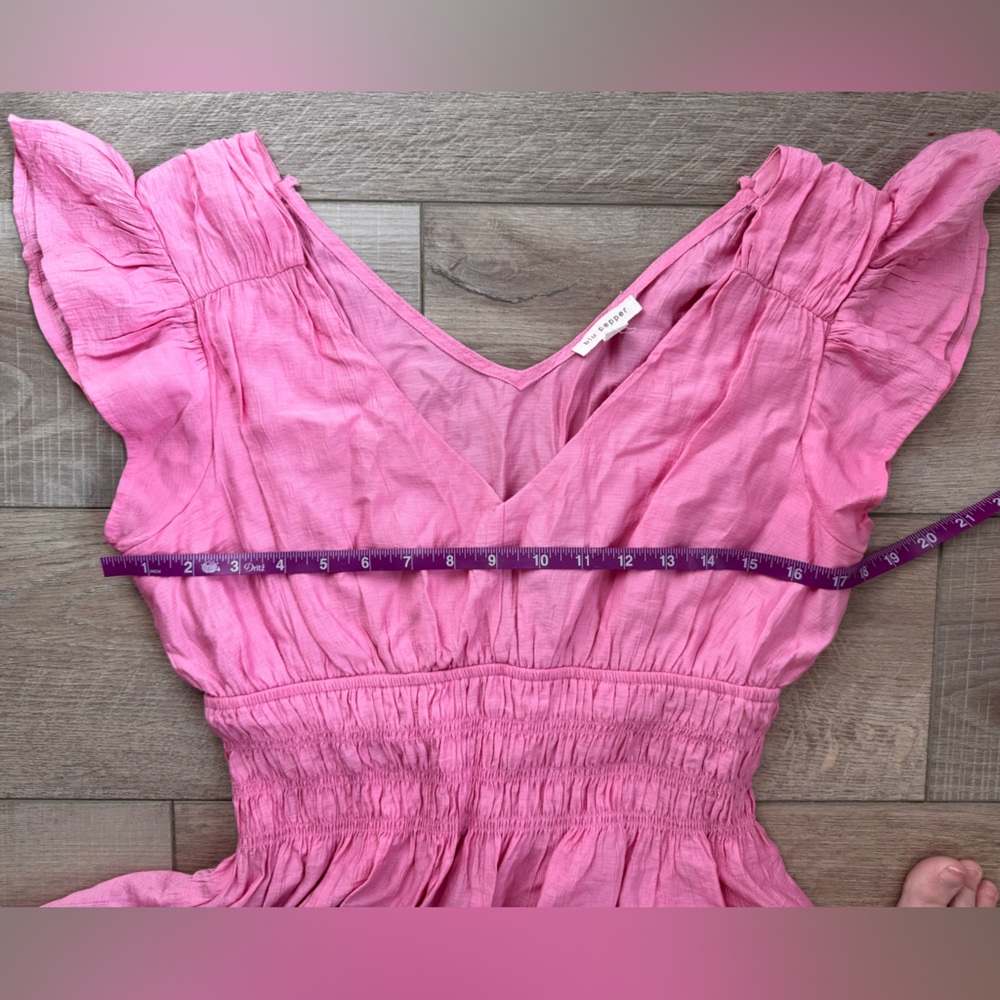Pink Ruched Waist Flutter Sleeve Pink Mini Dress Summer Feminine Coquette Airy - Picture 4 of 8
